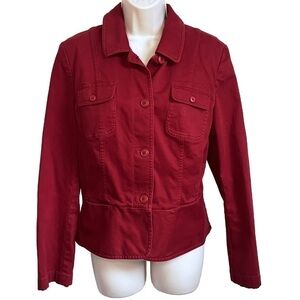 Talbots Red Stretch Single Breasted Button Short Jacket Shacket Red Size 10